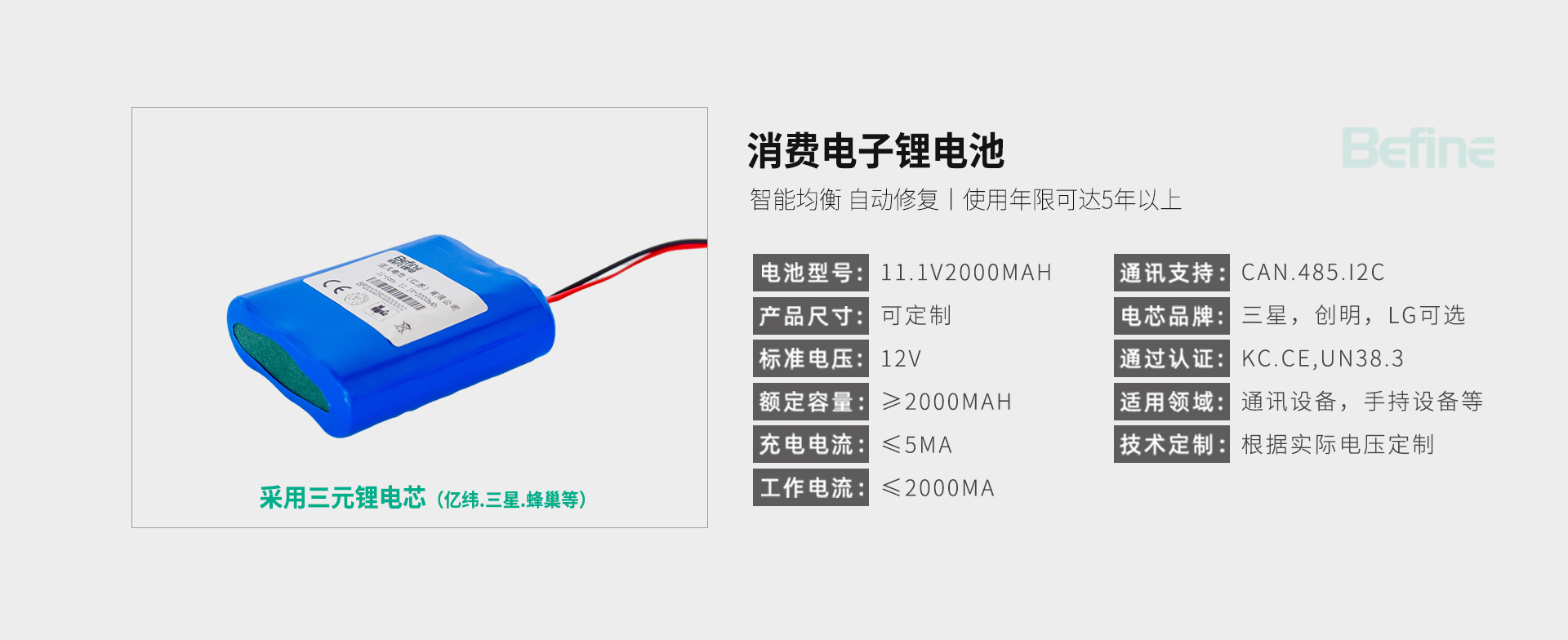 11.1V2Ah-消費電子鋰電池(圖3)